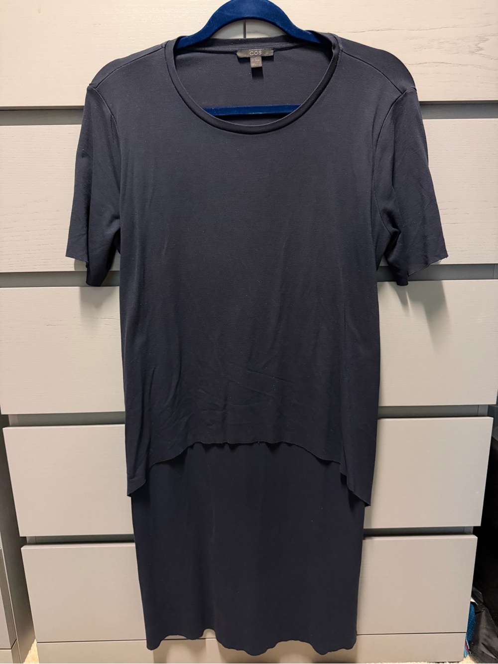 COS Navy Short Sleeve Layered Tee Dress